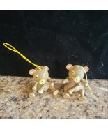 2 Wooden Teddy Bears Hanging Christmas Tree Ornaments Hand Painted Vintage - £6.25 GBP