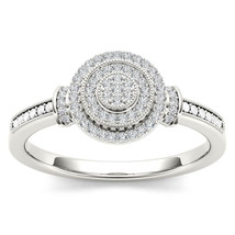 10K White Gold 0.14 Ct Diamond Halo Cluster Engagement Ring - £255.78 GBP