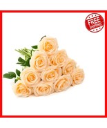 Elegant 10pc Open Flower Bouquet - Realistic Champagne Silk Roses for We... - $560.36 MXN