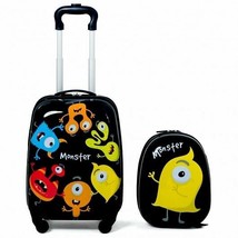 2 pcs Kids Luggage Set 12&quot; Backpack &amp; 16&quot; Rolling Suitcase - Color: Black - £75.20 GBP