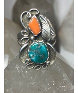 Turquoise ring Size 7 coral Navajo flower sterling silver - €109,30 EUR