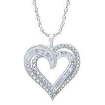 Womens 1.50ct Brilliant Simulated Diamond Sterling Silver Heart Pendant Necklace - £66.47 GBP