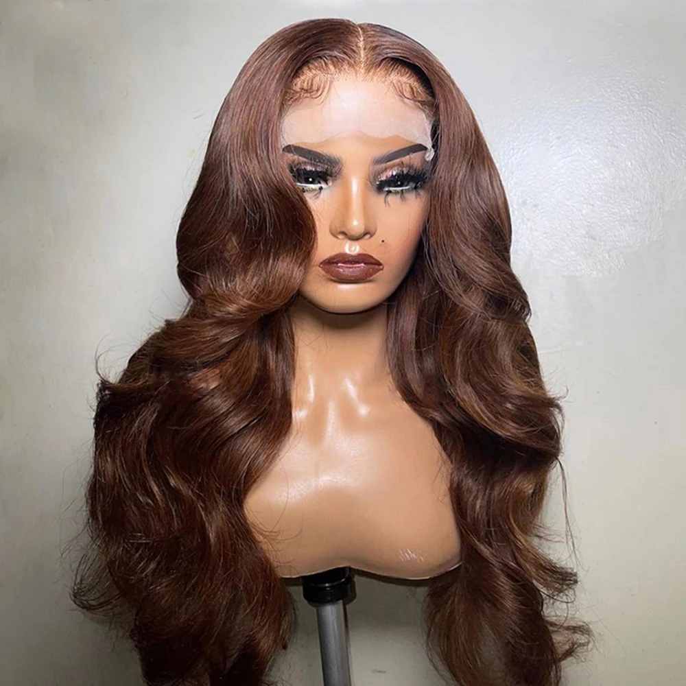 Glueless Chocolate Brown Body Wave HD Lace Front Wig 4x4 Closure 360 Full La - £61.11 GBP+