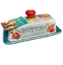 Covered Stoneware Butter Dish The Pioneer Woman Vintage Floral Multicolo... - $14.85