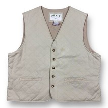 Vintage Orvis Quilted Snap Front Twill Vest Beige Hunting Fishing Leathe... - $39.35
