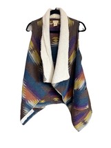 Hem &amp; Thread Southwestern Sherpa Lined Sleeveless Vest M Boho Aztec Style - $38.72 CAD