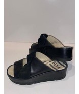Fly London Platform Slide Sandals Cut Out Black Leather Suede 40 - £51.21 GBP