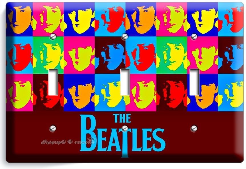 Primary image for THE BEATLES POP ART JOHN GEORGE PAUL RINGO TRIPLE LIGHT SWITCH COVER ROOM DECOR