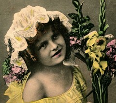 Young Girl Spring Dress Orchids Flowers 1908 Postcard Drew Mississippi Cancel P8 - £7.67 GBP