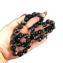 Black Beaded Necklace Circle Clasp 22 inch Retro Vintage Plastic Costume - £9.84 GBP