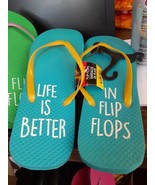New Tropical Women Pool Casual Flip Flops LIFE IS BETTER Blue Beach Sand... - $2.97