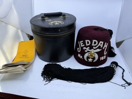 Vintage Mason Freemason Shriner Jeweled Jeddah Captain Patrol Fez Hat Cap + Case - £148.78 GBP