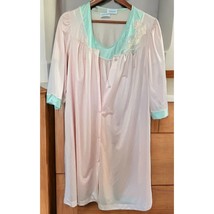 Vintage Lorraine Pink Mint Green 2 pc Nightgown and Robe Medium Floral Nylon - $49.49