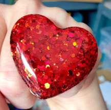 Unique Blood Red Glitter Heart Ring Adjustable Huge Resin Gift Boxed Handmade - £10.03 GBP