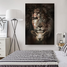 Jesus Lion and Lamb Cross Decor Gift for Jesus Christ Canvas Wall Art - £18.05 GBP+