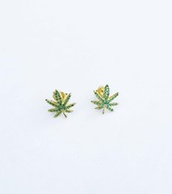 Dainty Marijuana earrings Cannabis Leaf studs Weed Pot cbd jewelry plant Green s - £32.43 GBP