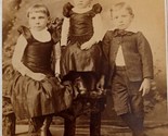 Cabinet Card Photo Three Children Well Dressed In Black Elliott Studio M... - $3.51