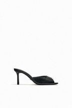 NEW Zara Black Real Leather Open Toe Slides Mules Medium Heel Size 41, 10 - £70.42 GBP