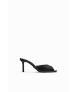 NEW Zara Black Real Leather Open Toe Slides Mules Medium Heel Size 41, 10 - £69.60 GBP