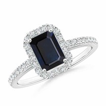 ANGARA Emerald-Cut Blue Sapphire Halo Ring for Women, Girls in 14K Solid Gold - £973.04 GBP
