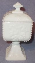 Westmoreland Glass Covered Footed Milk Glass Beaded Candy Dish Grape Pattern - £7.95 GBP