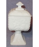 Westmoreland Glass Covered Footed Milk Glass Beaded Candy Dish Grape Pat... - $9.95