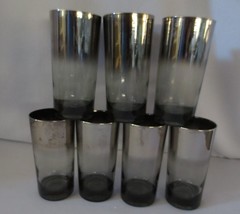 MID CENTURY SILVER FADE TUMBLERS SMOKE GLASS HIGH BALL BAR WARE (7) - £31.45 GBP