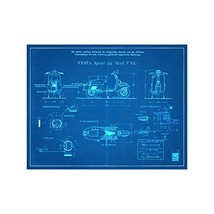 Vespa Scooter Engineers Diagram - Blueprint Style - Art Print - 18&quot; tall... - £11.96 GBP