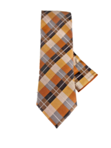 Steven Land The Big Knot Men&#39;s Tie &amp; Hanky Orange Gray Brown Plaids Silk 3.25&quot; - £31.96 GBP