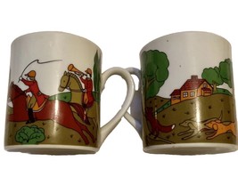 (2pcs) set Vintage coffee mugs   hunters on horses with dogs on a fox hunt - £14.47 GBP