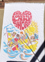 Vintage Chicago Loves Its Lake Shore Beach Towel 1970s Boating Fishing Handcock - £31.01 GBP