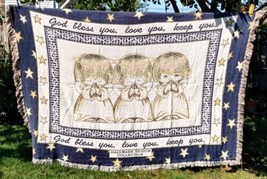 Religious Angels Christian Tapestry Throw Blanket God Bless You Love You  60x48&quot; - $26.07