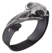 Alchemy Gothic Rabeschadel Pewter Raven Skull Men&#39;s Black Leather Bracelet A105 - £39.92 GBP