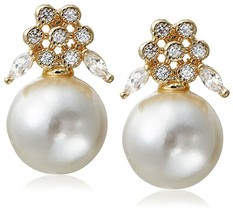 Stella + Ruby Gold Plated Wonderland Pearl Cubic Zirconia Crystal Post Earrings - £5.77 GBP