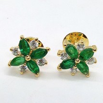 2.00 CT Simulated Emerald Flower Stud Earrings 14K Yellow Gold Plated - £45.82 GBP