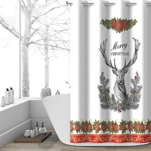 Lagute SnapHook Nature Hook Free Shower Curtain Merry Christmas Deer w/ Liner - £25.72 GBP