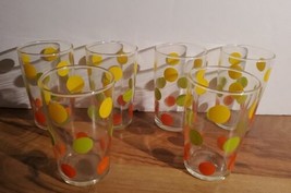 Vintage MCM Polka Dot Drinking Juice Glasses Set Of 6 Retro Orange Yello... - $41.57