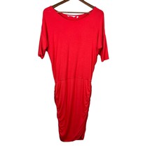 Athleta Dress Small Coral Solstice Modal Ruched Stretch Half Sleeve Knee Length - £15.67 GBP