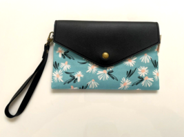 New Handmade Canvas Convertible Envelope Wallet Clutch Light Blue Floral... - £20.93 GBP