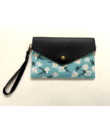 New Handmade Canvas Convertible Envelope Wallet Clutch Light Blue Floral... - £20.89 GBP