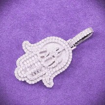 3Ct Round Cut Lab Created Diamond Allah Hamsa Pendant 14K White Gold Plated - £221.15 GBP