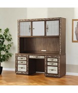 66&quot; Gold Mirrored Computer Desk With Hutch With Three Cabinets Seven Dra... - $5,036.93 CAD