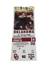 2001 Oklahoma Sooners Texas A&amp;M Aggies Bozworth Casillas Ticket Stub OU Norman - £15.56 GBP