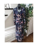Papaya Two Piece Medium Navy Floral Print Chiffon Slit Sleeve Empire Waist - $47.39 CAD