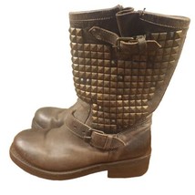 Ash Moto Boots Leather Distressed Studded Womens Size 8 38 BROWN Mid Calf Biker - £69.93 GBP