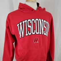 Wisconsin Badgers Hoodie Sweatshirt Large Pullover Red Sewn Lettering Bucky UW - £14.93 GBP