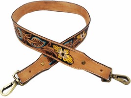 1 1/2&quot; Wide Western Handcrafted Yellow Painted Floral Tooled Full-Grain ... - $39.59