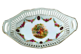 Reticulated Porcelain Pierced Oval Bowl Courting Couple German Romantic ... - £6.07 GBP