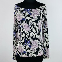 The Limited Womens Large L Floral Paisley Boatneck Top Purple Gray Black - $10.70