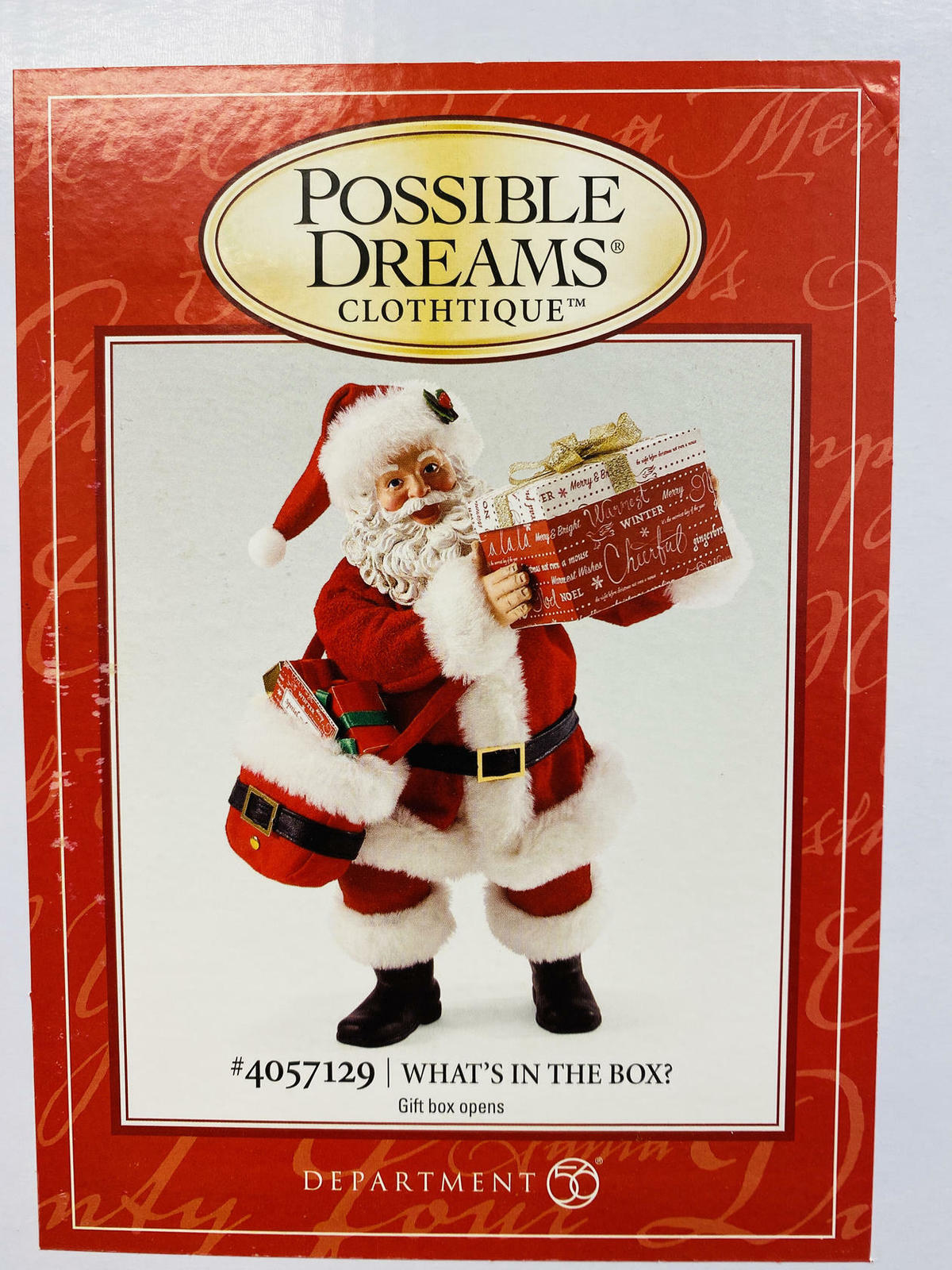 Department 56 Possible Dreams Santa Claus“What’s In The Box?”Clothtique Figurine - £49.89 GBP